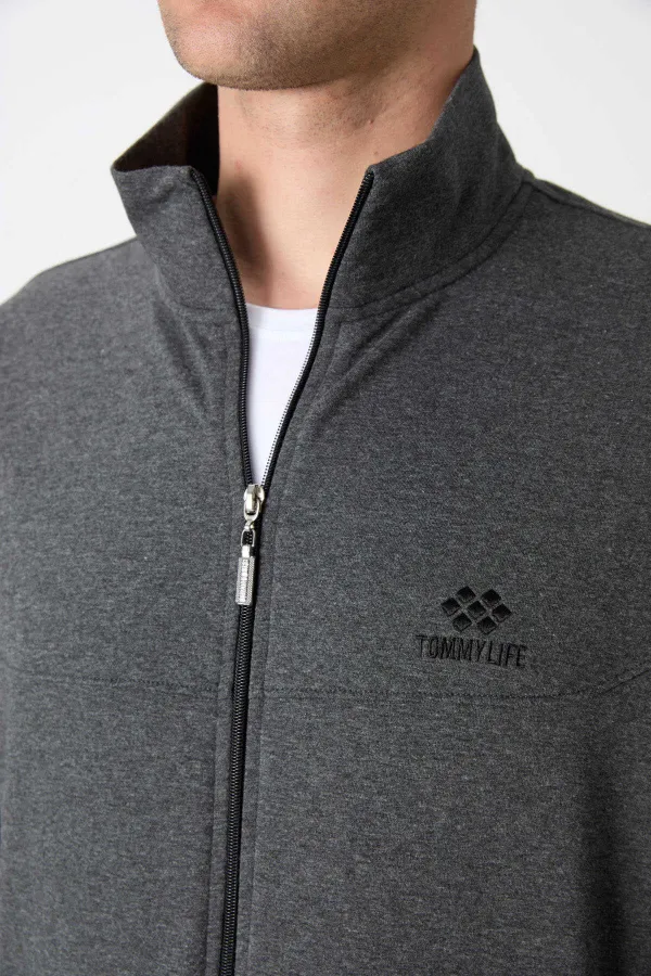 Survêtement zippé confortable Tommylife pour homme, vente en gros, 85072, anthracite chiné