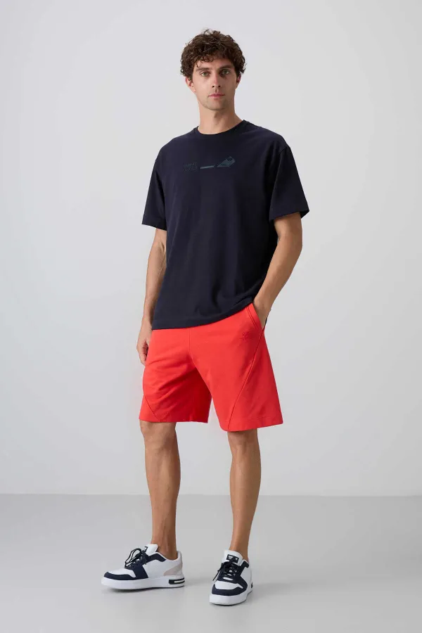 Tommylife Toptan O Yaka Oversize Baskılı Erkek T-Shirt 88330 Lacivert