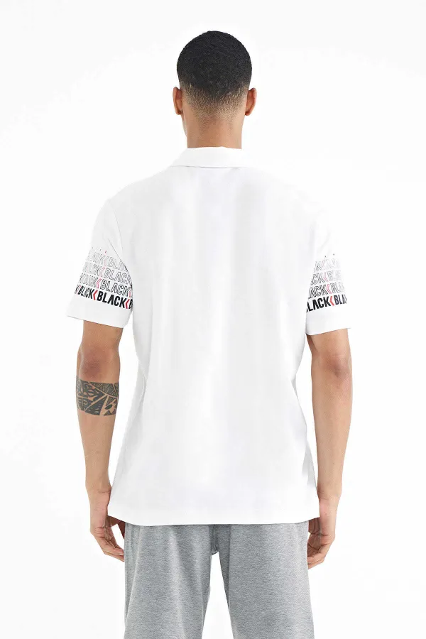 T-shirt homme Tommylife en gros, manches blanches imprimées, col polo, coupe standard - 88240