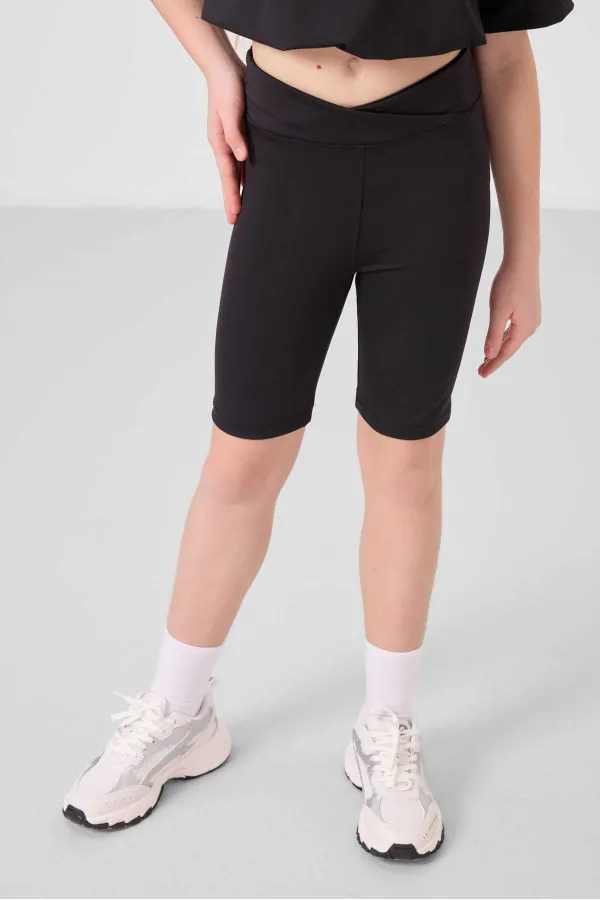 Ensemble de leggings Tommylife Wholesale pour filles, coupe standard, col en V et ceinture détaillée, noir, référence 75187