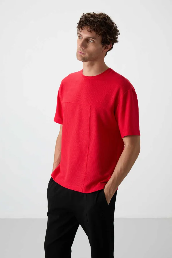 Tommylife Toptan O Yaka Oversize Basic Erkek T-Shirt 88380 Kırmızı