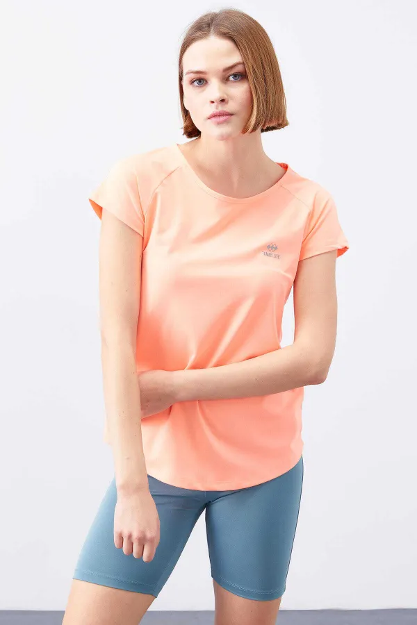 T-shirt femme Tommylife Wholesale Coral Back Window Short Sleeve Standard Fit Crew Neck - 97101