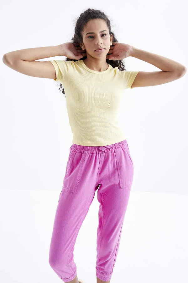 Tommylife Toptan Sarı Basic Kısa Kol O Yaka Kadın T-Shirt - 97202