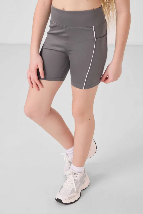 Tommylife Toptan Esnek Standart Fit Basic Performans Kız Çocuk Tayt 75189 Koyu Gri