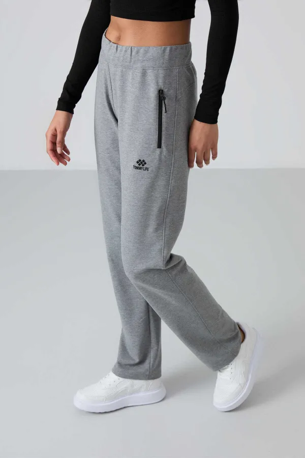 Pantalon de survêtement Tommylife pour femme, gris chiné, avec poches zippées, coupe confortable et jambes classiques - 94195