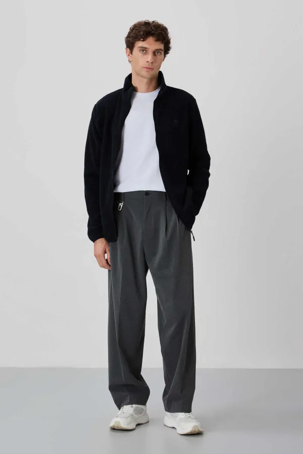 Sweat-shirt en polaire zippé à col montant pour homme Tommylife, modèle standard, vente en gros, 87992, bleu marine