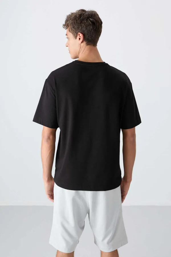Tommylife Toptan O Yaka Oversize Baskılı Erkek T-Shirt 88330 Siyah