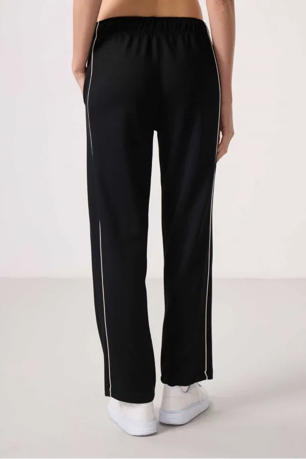 Tommylife Toptan Yumuşak Dokulu Yan Panel Detaylı Geniş Paça Kadın Palazzo Pantolon - 94669 Siyah