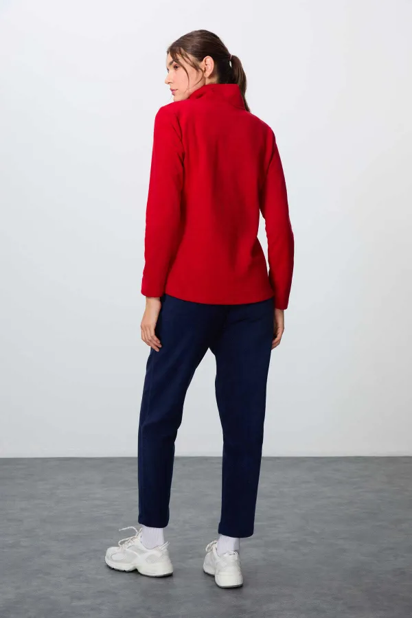 Ensemble de survêtement en polaire Tommylife Wholesale pour femme, coupe classique, col montant, taille oversize, rouge et marine (réf. 95339).