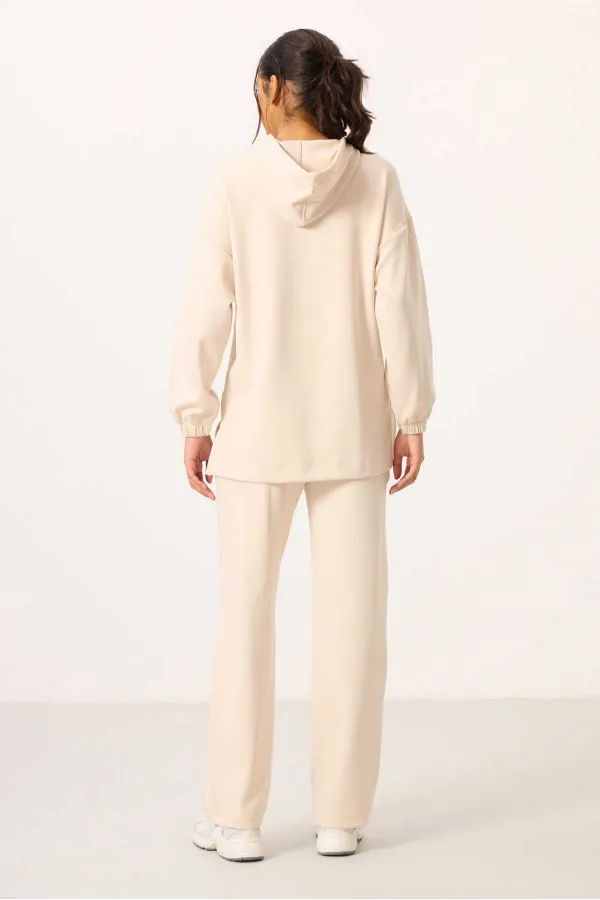 Ensemble tunique de survêtement oversize à capuche et texture douce Tommylife pour femme - 95348 Beige