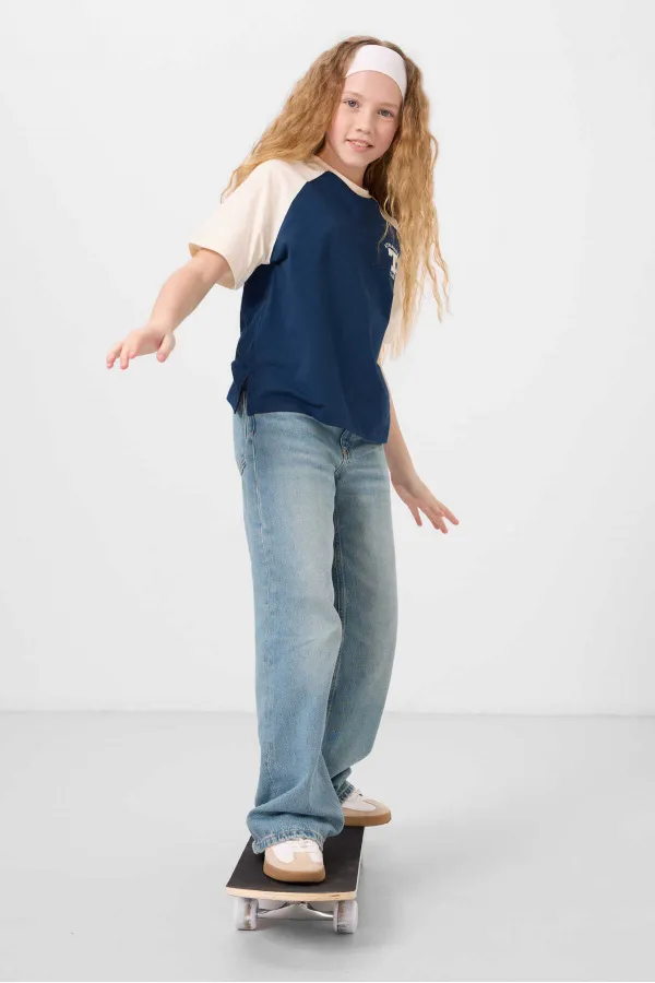 Tommylife Wholesale Crew Neck Cotton Printed Oversize Fit Girls' T-Shirt 75179 Parliament