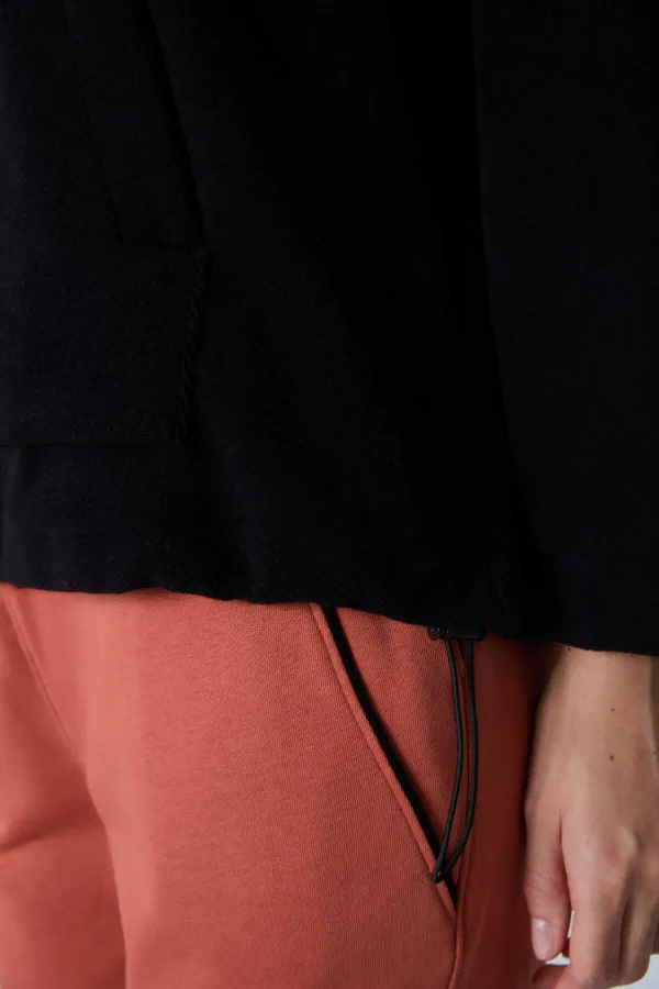 Tommylife Toptan Kapüşonlu Oversize Kadın Polar Sweatshirt 97292 Siyah