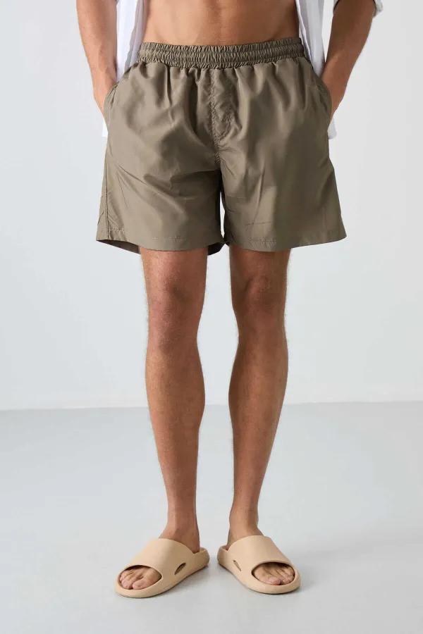 Tommylife Toptan Camel Belden Lastikli Standart Kalıp Erkek Deniz Şortu - 81237