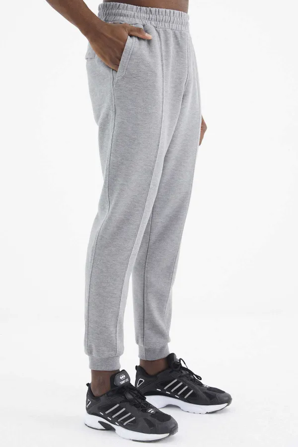 Tommylife Wholesale Grey Melange Men's Sweatpants with Drawstring Front Stitching Detail and Standard Fit - 84994