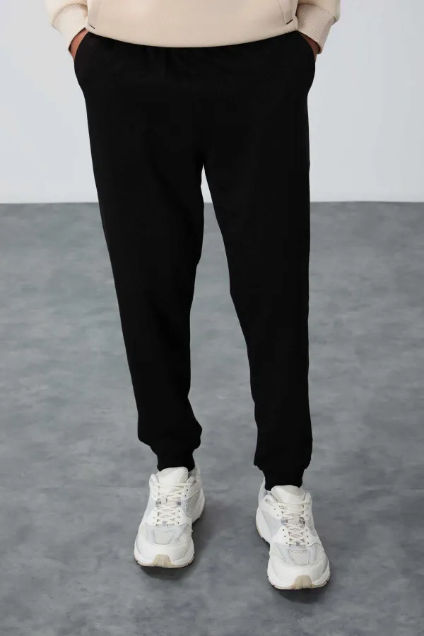 Tommylife Toptan Siyah Klasik Cepli Standart Kalıp Manşetli Erkek Eşofman Alt - 84652