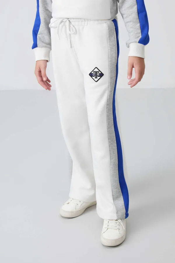 Tommylife Toptan 7-15 Yaş O Yaka Standart Kalıp Kız Çocuk Eşofman Takımı 75165 Ekru