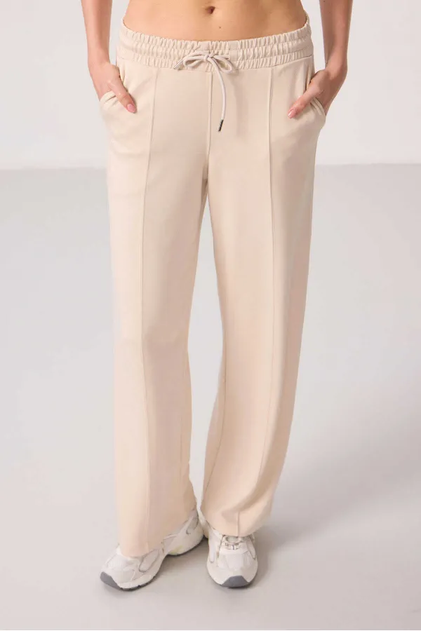 Pantalon palazzo pour femme Tommylife, en tissu doux, avec poches et surpiqûres apparentes - Beige 94670