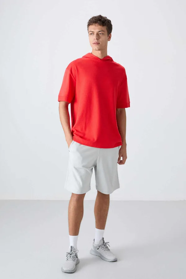 Tommylife Toptan Kapüşonlu Oversize Basic Erkek T-Shirt 88335 Fiesta