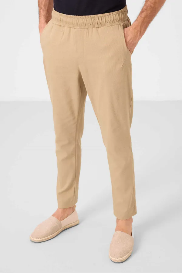 Pantalon chino extensible léger, coupe standard, tissé, Tommylife Wholesale, beige foncé, référence 82177