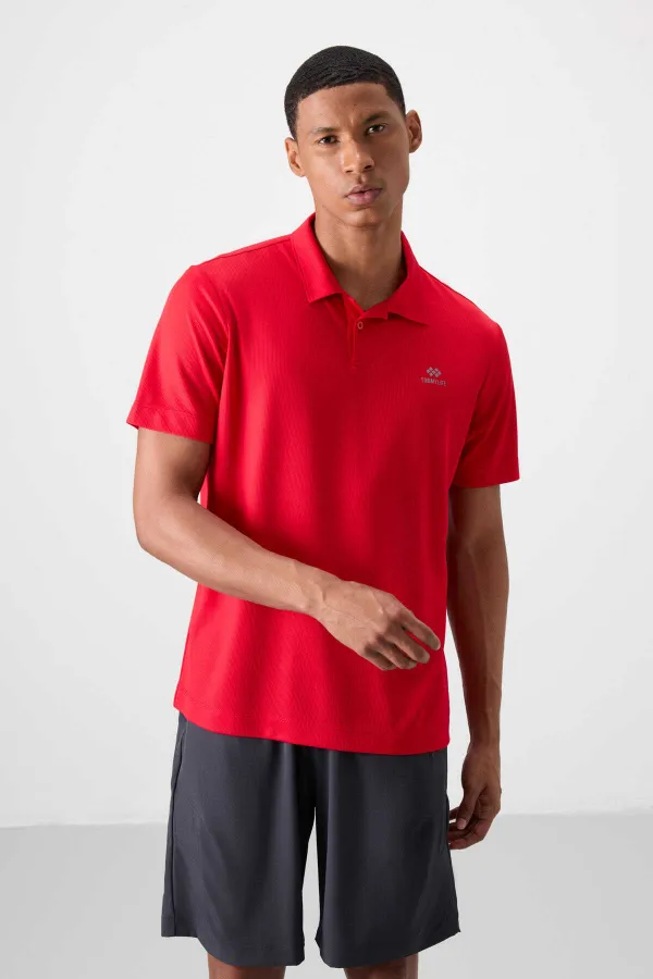 Tommylife Wholesale Polo Collar Standard Fit Active Sport Men's T-Shirt 88252 Red