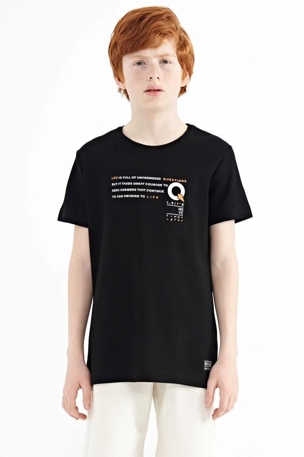 T-shirt garçon imprimé Tommylife Wholesale à col rond et coupe standard, référence 11145, noir