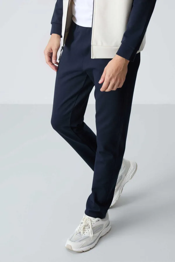 Tommylife Toptan Rahat Kalıp Dik Yaka Klasik Paça Erkek Eşofman Takımı 85113 Bej - Lacivert