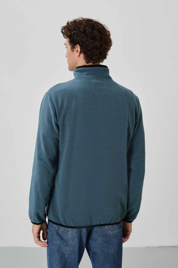 Sweat-shirt en polaire zippé à col montant pour homme Tommylife, modèle standard, vente en gros, 87992, pétrole