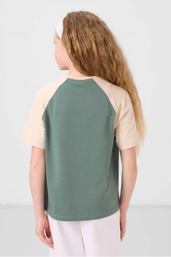 Tommylife Wholesale Crew Neck Cotton Printed Oversize Fit Girls' T-Shirt 75179 Light Green