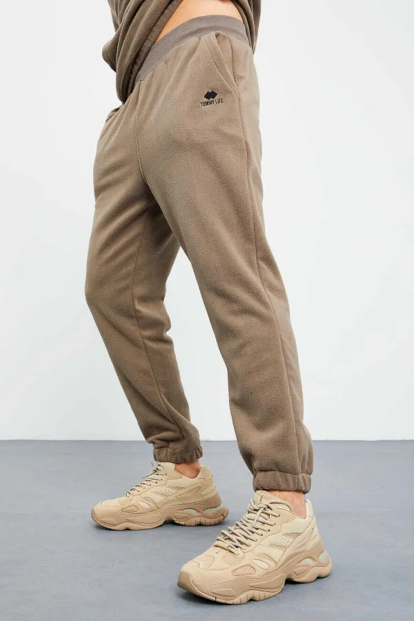 Tommylife Wholesale Standard Fit Half-Zip Fleece Men's Tracksuit Set 85159 Camel