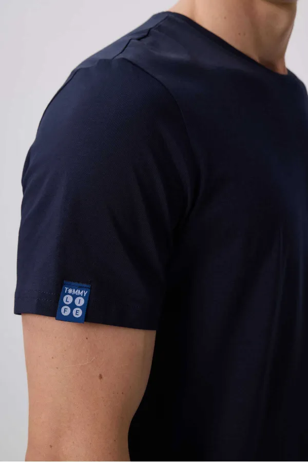 Tommylife Toptan O Yaka Standart Kalıp Basic Erkek T-Shirt 87911 Lacivert