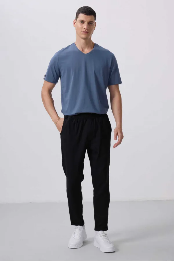 Pantalon chino extensible léger tissé coupe standard Tommylife Wholesale 82175 Noir