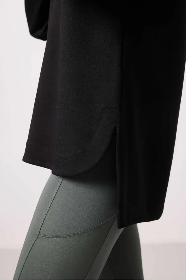 Tommylife Toptan Yumuşak Dokulu O Yaka Rahat Form Kadın Tunik Sweatshirt - 97305 Siyah