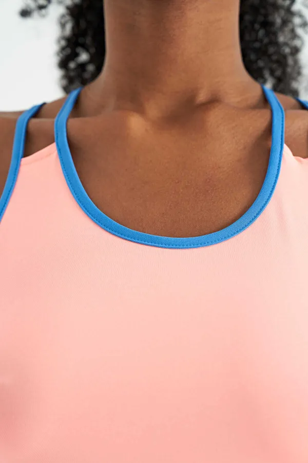 Débardeur de sport pour femme Tommylife, rose pâle, dos à double bretelle, coupe standard - 97258