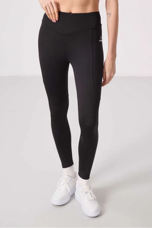 Tommylife Toptan Polyester Standart Fit Esnek Performans Kadın Tayt - 94666 Siyah