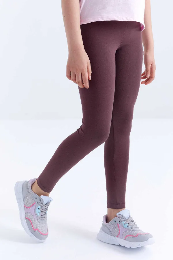 Tommylife Toptan Kahverengi Yüksek Bel Dar Paça Kız Çocuk Tayt  - 75047