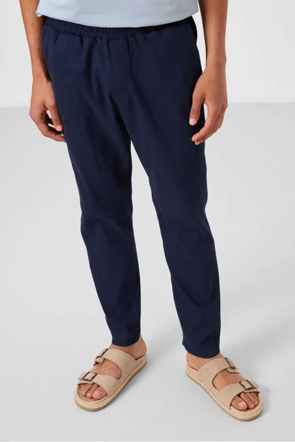 Pantalon chino extensible léger, coupe standard, tissé, Tommylife Wholesale, bleu marine, référence 82177