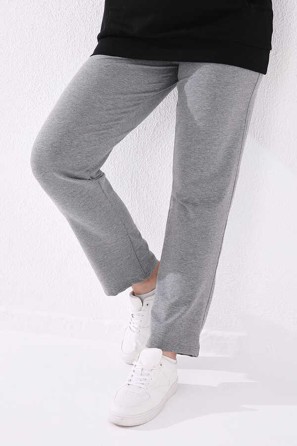 Tommylife Toptan Gri Melanj Cepli Rahat Form Klasik Paça Kadın Büyük Beden Eşofman Alt - 94014