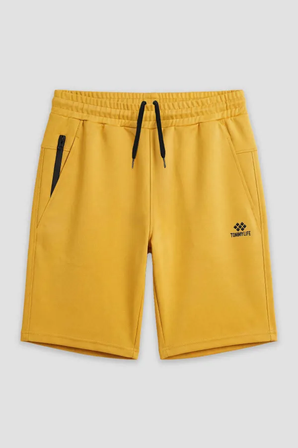 Tommylife Toptan Hardal Fermuar Cepli Bağcıklı Erkek Şort  - 81211