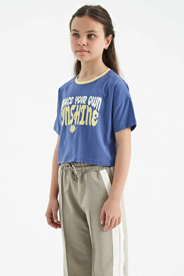 Tommylife Toptan Açık Eflatun Renkli Yazı Baskılı O Yaka Oversize  Kısa Kollu Kız Çocuk T-Shirt - 75111