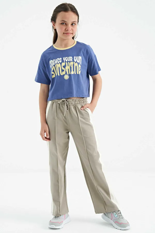 Tommylife Toptan Açık Eflatun Renkli Yazı Baskılı O Yaka Oversize  Kısa Kollu Kız Çocuk T-Shirt - 75111