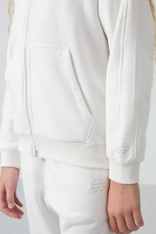 Ensemble de survêtement à capuche coupe standard pour filles de 3 à 9 ans Tommylife Wholesale 75148 Écru