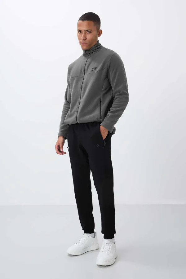 Tommylife Toptan Siyah Fermuar Cepli Standart Kalıp Jogger Erkek Eşofman Alt - 84651