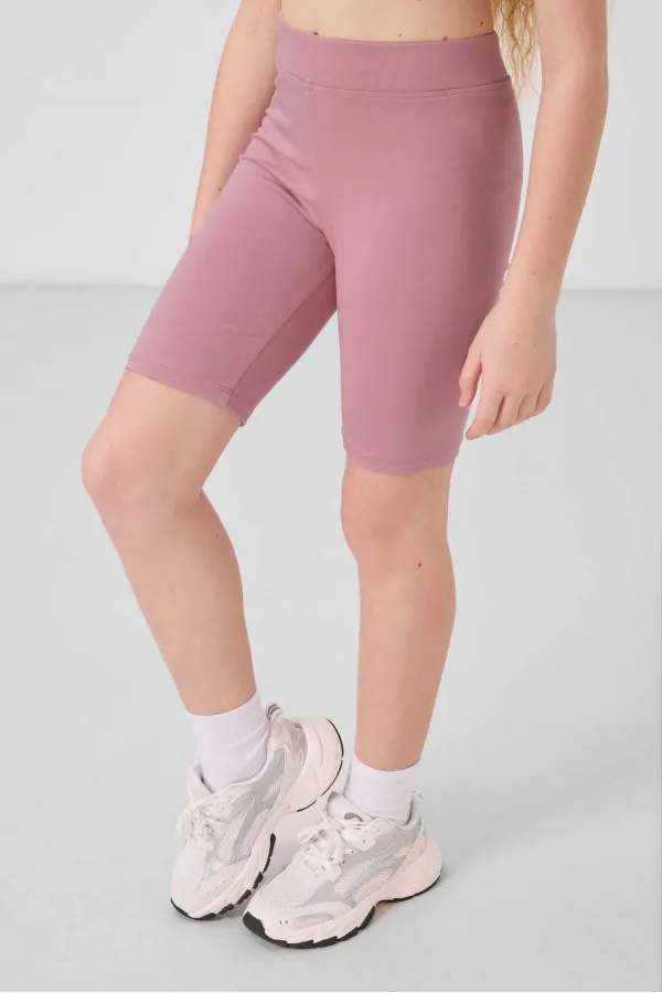 Tommylife Toptan Pamuklu Kısa Paça Standart Fit Basic Kız Çocuk Tayt 75188 Gül Kurusu