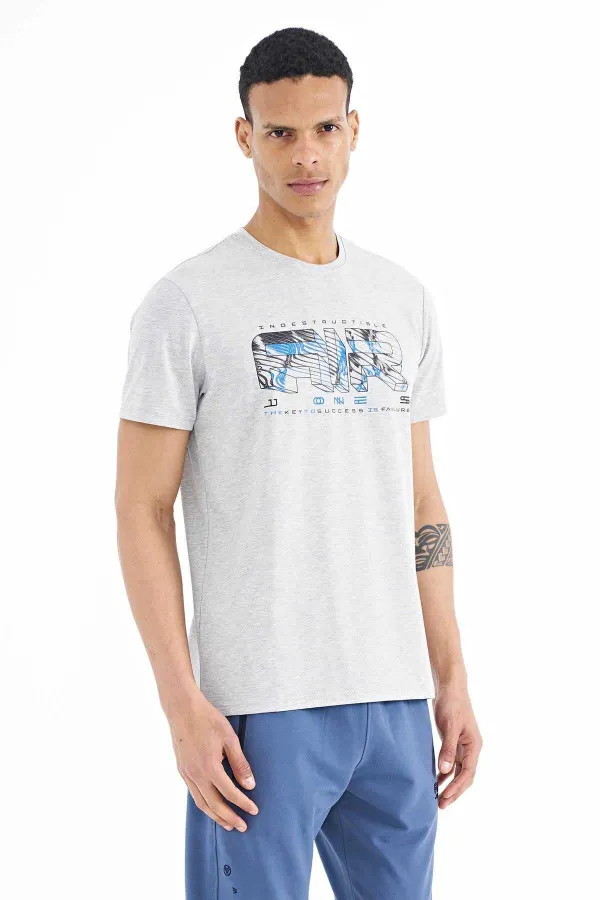 Tommylife Wholesale Oscar Crew Neck Standard Fit Printed Men's T-Shirt 88226 Grey Melange