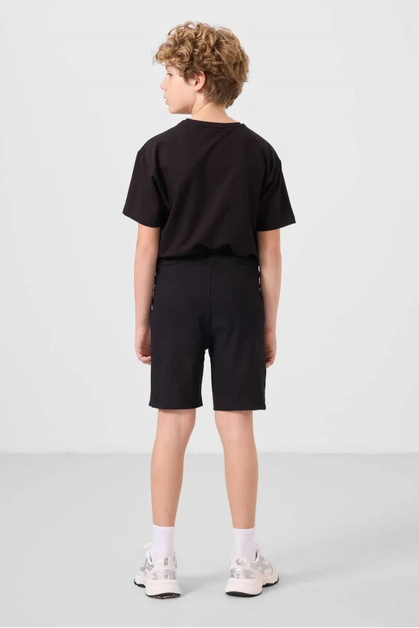 Ensemble short chino garçon Tommylife Wholesale en coton léger et extensible, coupe oversize, noir, réf. 11275