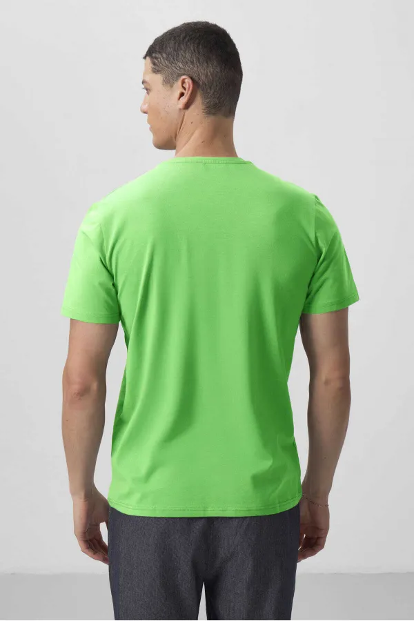 T-shirt basique Tommylife pour homme, col en V, coupe standard, vert fluo, référence 87912.