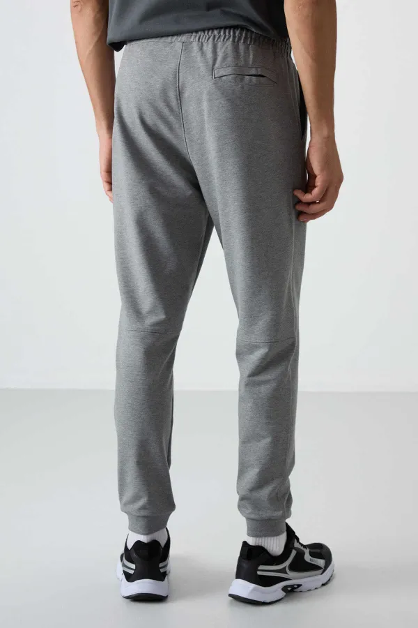 Tommylife Toptan Comfort Fit Nakışlı Erkek Jogger Eşofman Alt 82123 Gri Melanj