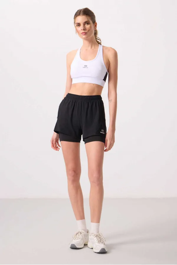 Short Tommylife en polyester, coupe standard, poche cachée, fermeture éclair, legging intégré - 91015 Noir