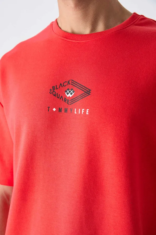 Tommylife Wholesale Crew Neck Oversize Printed Men's T-Shirt 88325 Fiesta