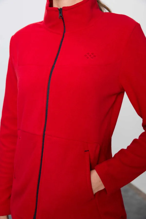 Ensemble de survêtement en polaire Tommylife Wholesale pour femme, coupe classique, col montant, taille oversize, rouge et marine (réf. 95339).